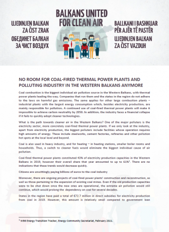 No room for coal-fired thermal power plants and polluting industry in the Western Balkans anymore